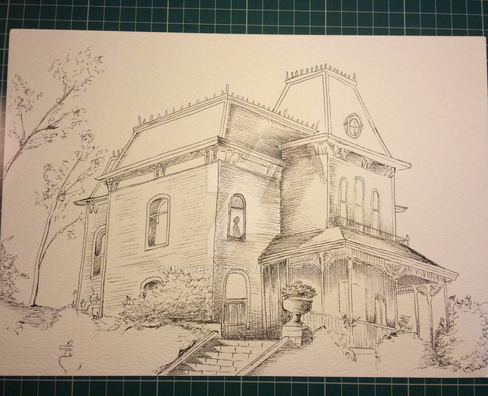 992x806 Psycho Bates Motel Ink Drawing By Billyboyuk