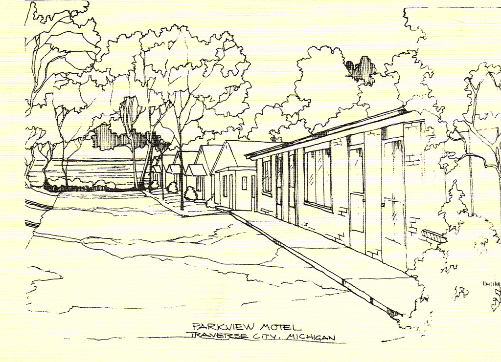 1024x741 Traverse Parkview Motel Drawing Illustrated Postcard