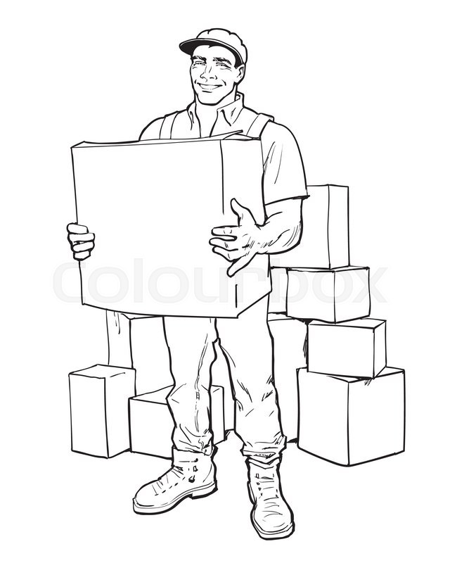 640x800 Moving Companies. Shipping. Happy Loader Stands With Box