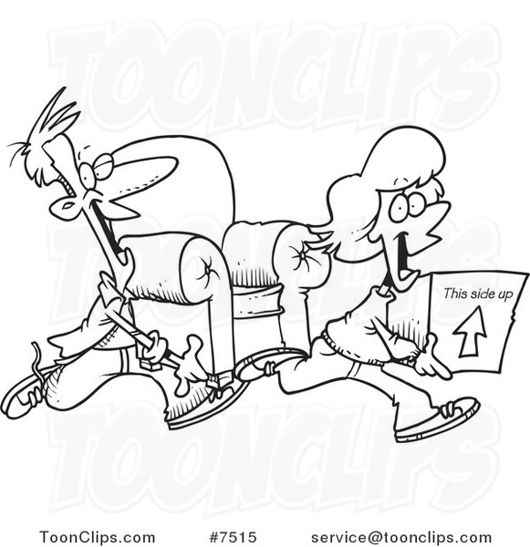 581x600 Cartoon Black And White Line Drawing Of A Couple Moving