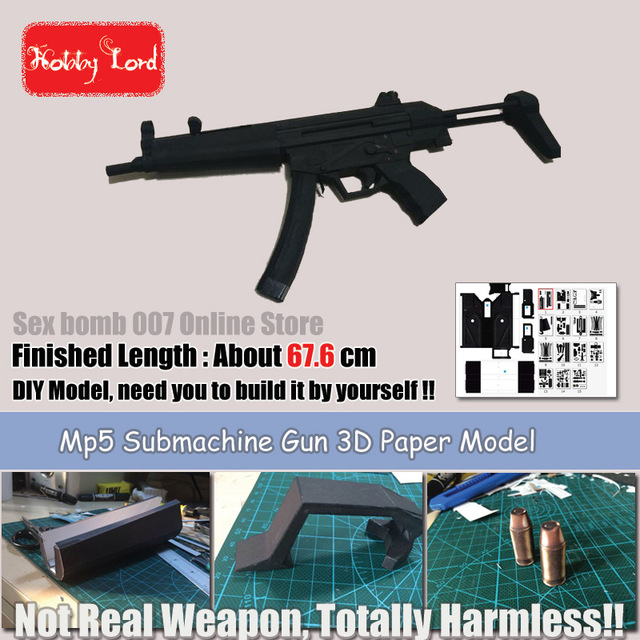 640x640 New Swat Mp5 Submachine Gun Scaled 3d Paper Model Sight + Bullet +