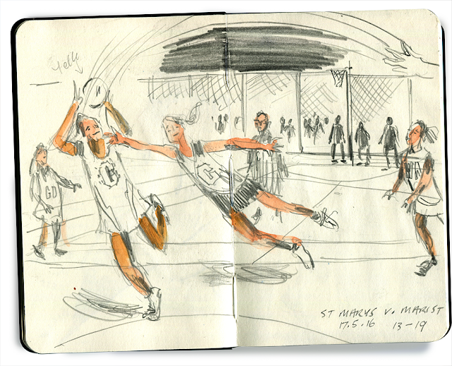 640x518 Urban Sketchers Aotearoa Netball Action