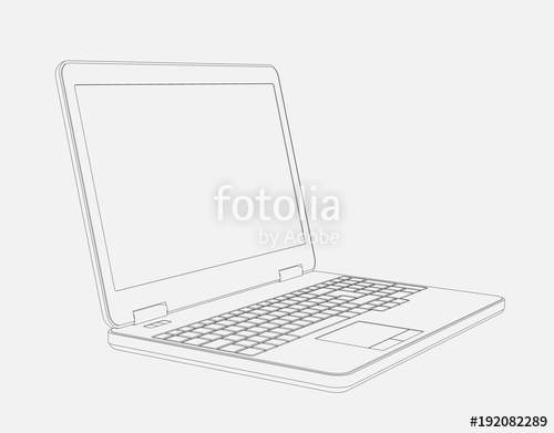 500x391 Line Cad Drawing Of Laptop Computer From Left With Perspective