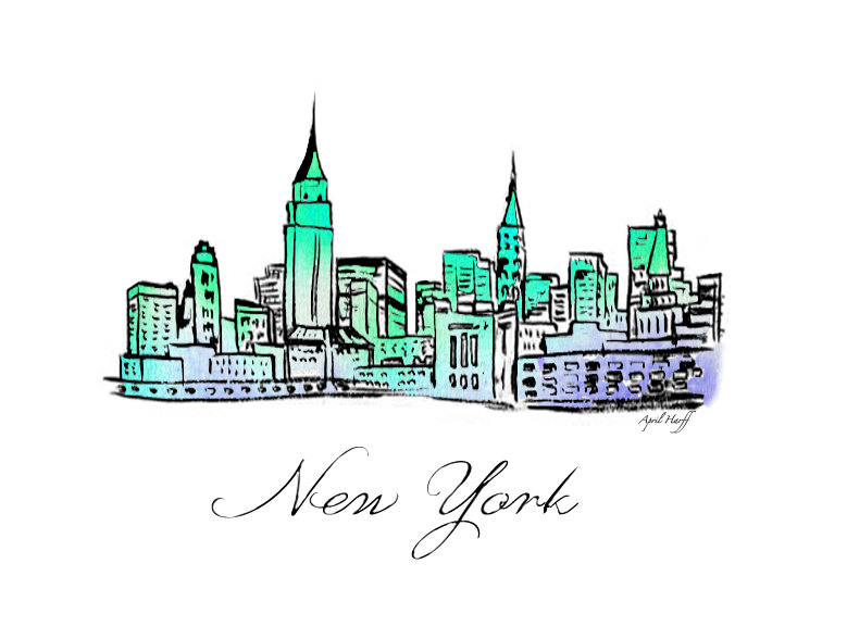 779x576 New York City Skyline Watercolor Print Wall Art Sky