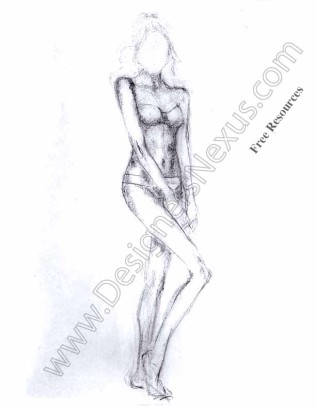 316x409 Freehand Fashion Figure Model Drawing V8