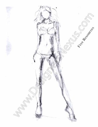 316x409 Freehand Fashion Figure V16 Study Drawing