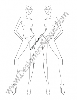 316x409 Female Fashion Croquis Free Download V40 Front View