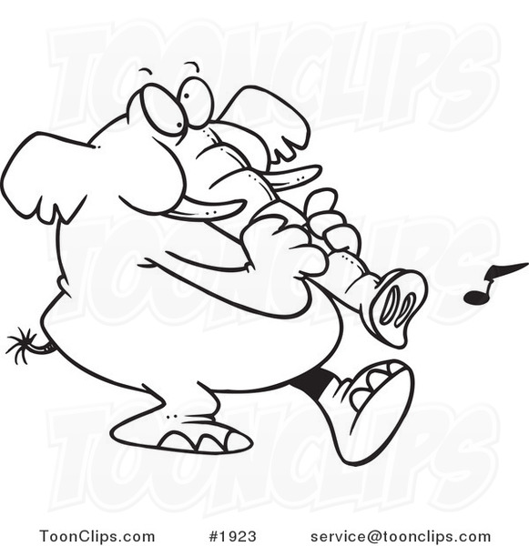 581x600 Cartoon Black And White Line Drawing Of A Musical Elephant Making