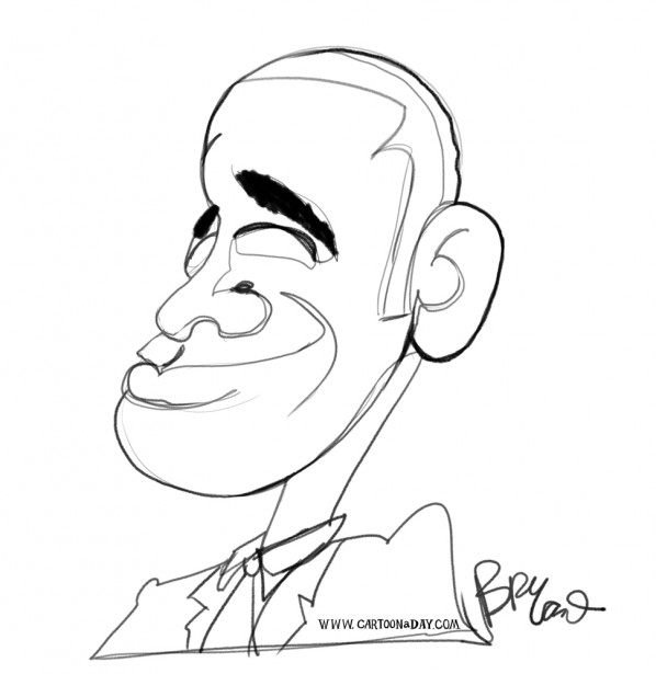 598x615 President Obama Single Line Caricature Cartoon