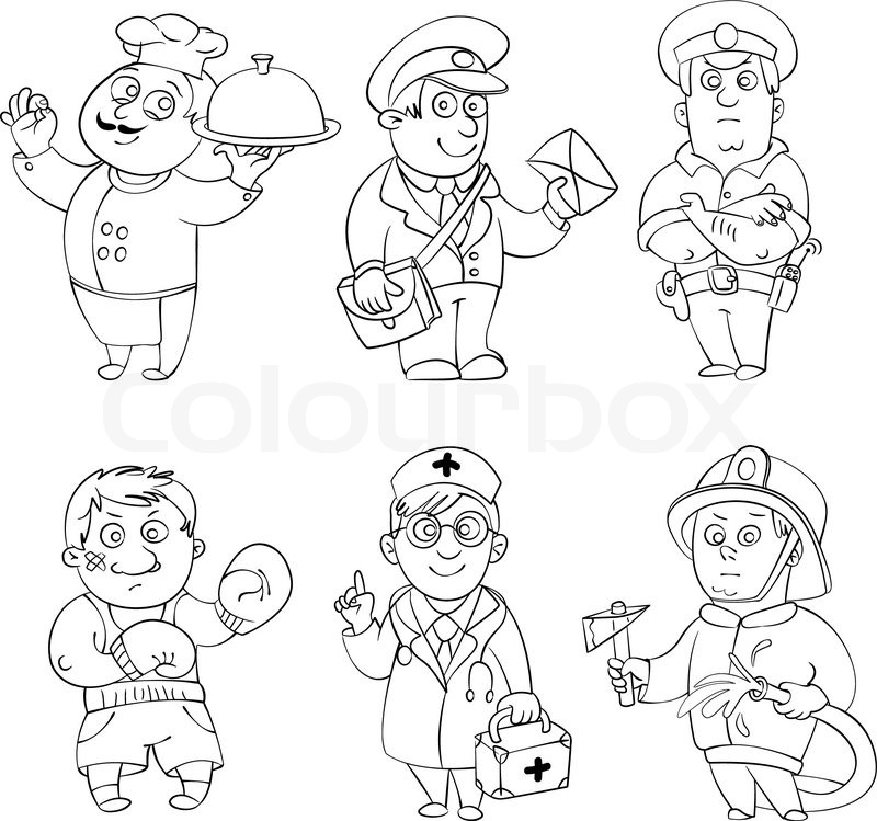 800x749 Professions.cook, Postman, Policeman, Boxer, Doctor, Fireman
