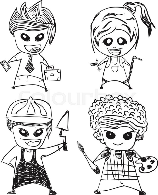 648x800 Set Of Cute Characters Occupation, Drawing By Hand Vector Stock
