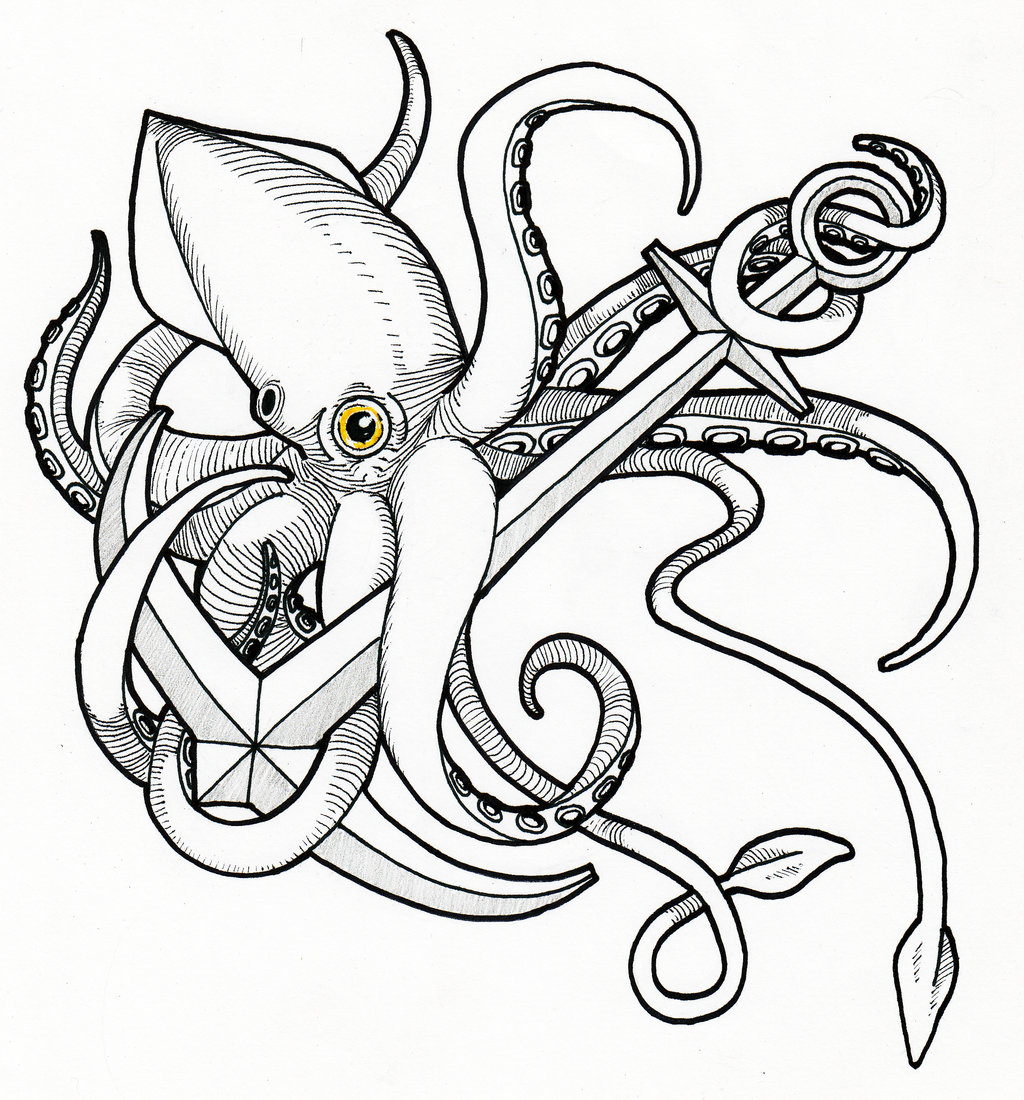 1024x1100 Octopus And Anchor Drawing