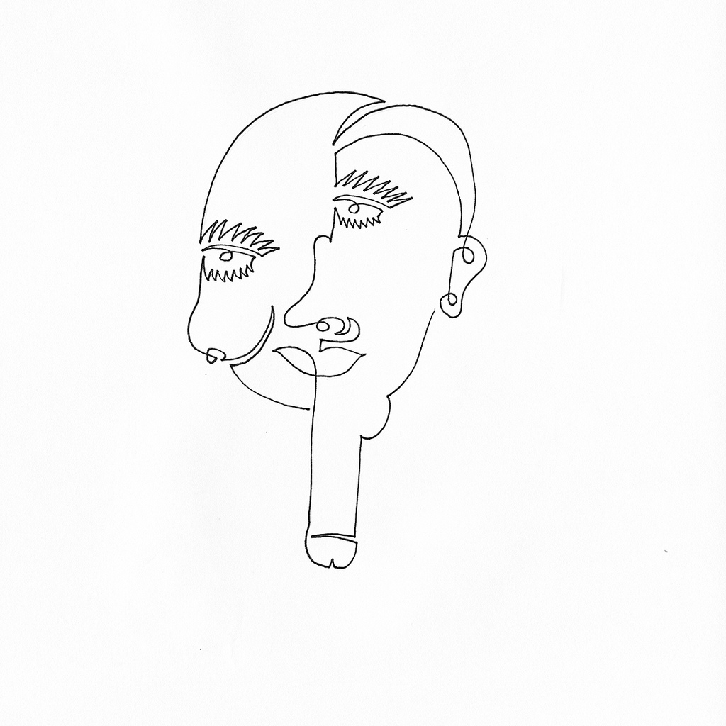 1024x1024 A Single Line Drawing Of A Face With Droopy Breast Cheek
