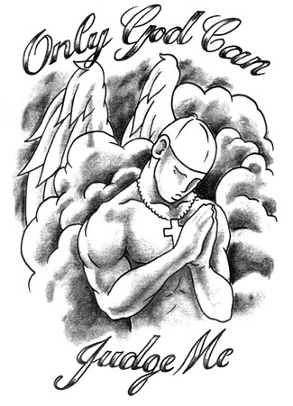 325x451 Only God Can Judge Me Praying Male Angel Tattoo Design