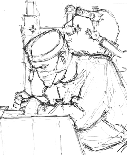 410x500 David In The Operating Theatre Drawn By Artist Trevor Heath
