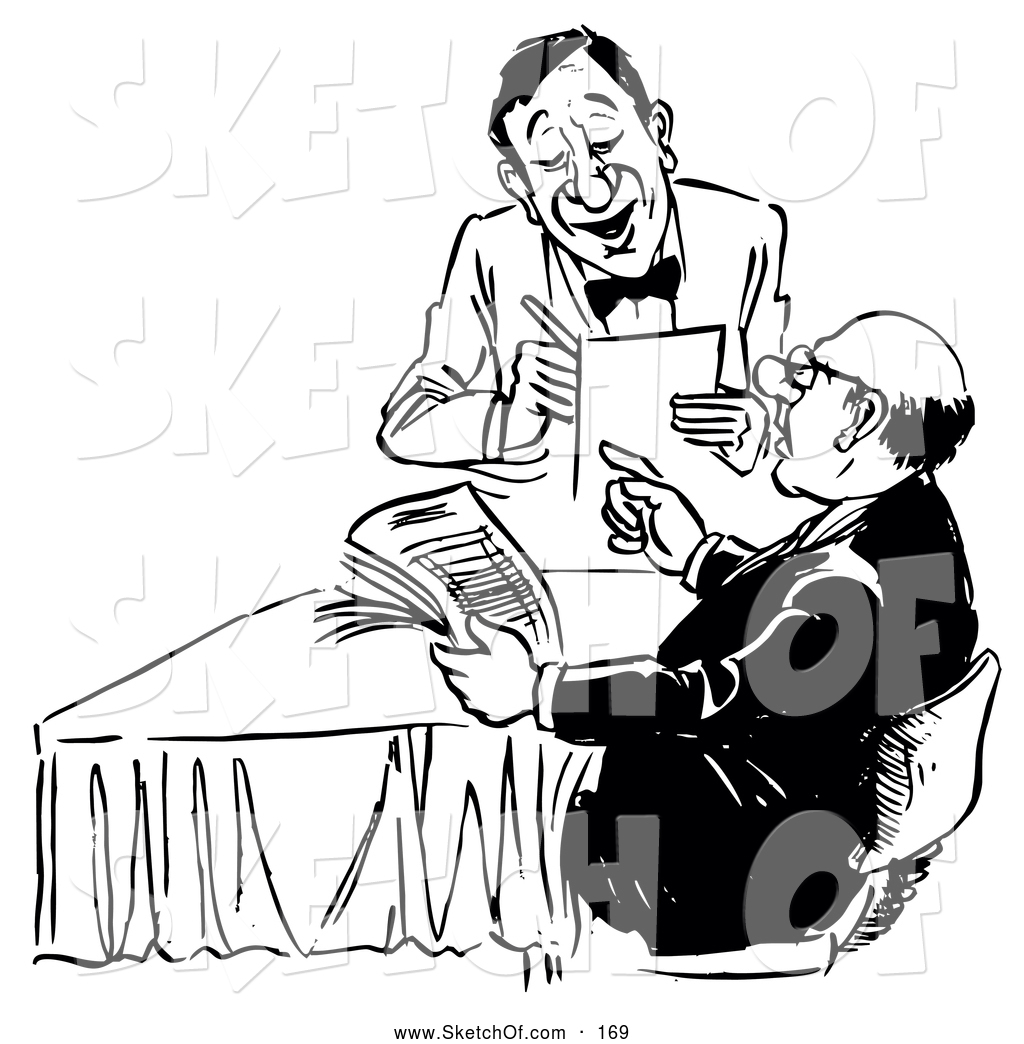 1024x1044 Drawing Of A Black And White Pleasant Waiter Taking An Order