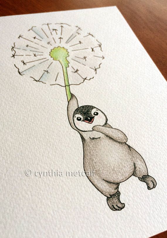 570x811 Original Drawing, Penguin Dandelion Nursery Art, Children's Wall