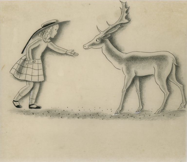 768x668 Original Drawing Of Girl Deer, An Illustration