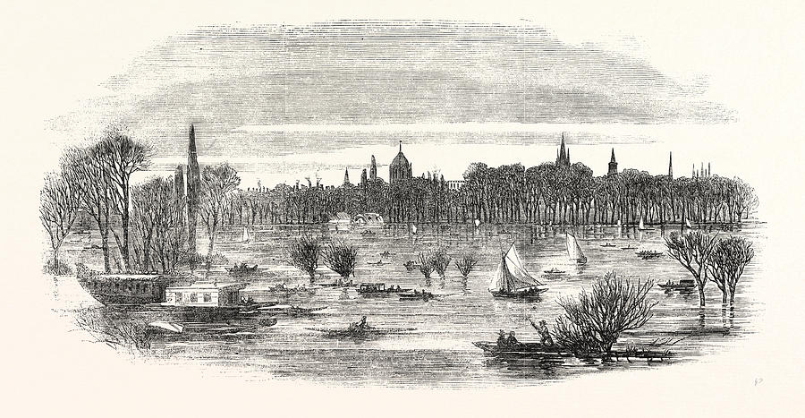 900x467 The Inundation Of Christchurch Meadows, Oxford Drawing By English