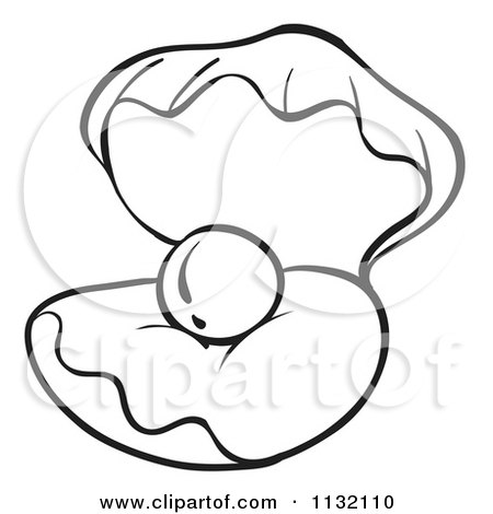 450x470 Cartoon Of An Outlined Open Clam And Pearl