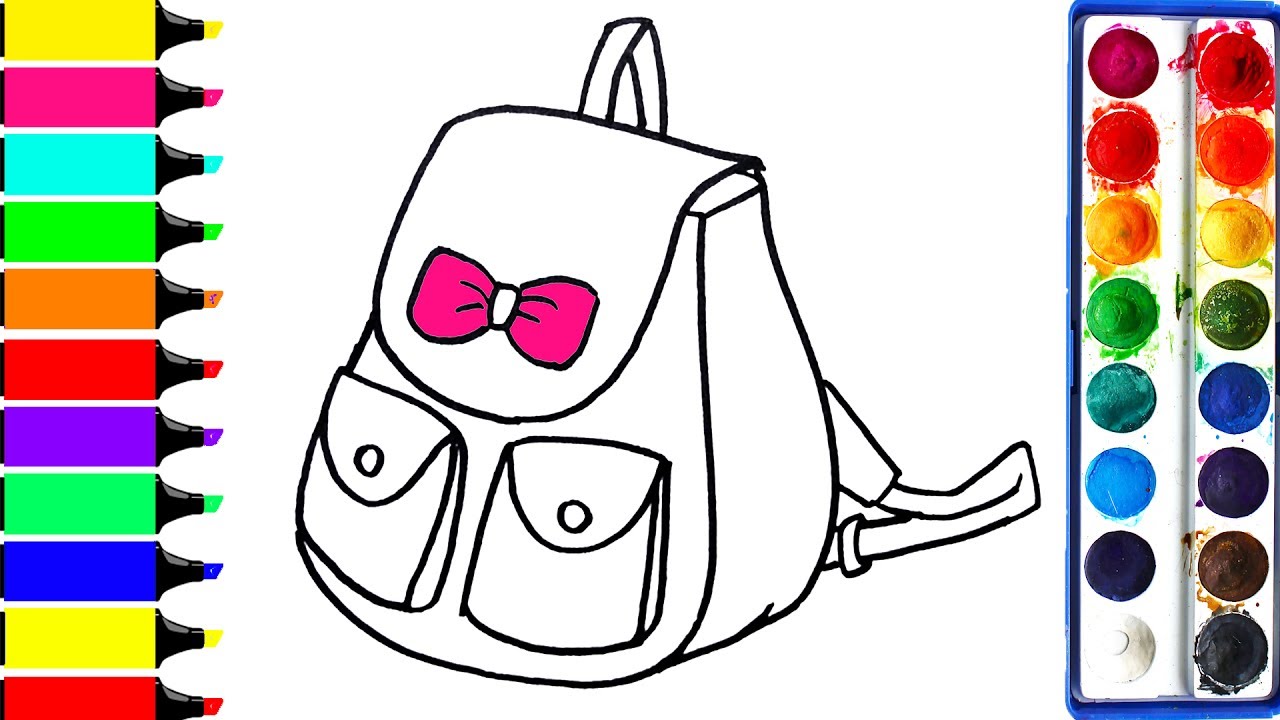 1280x720 Back Pack Coloring Page Drawing School Bag Learn Colors