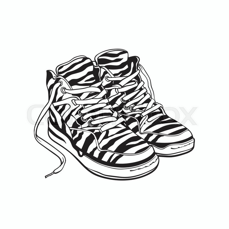 800x800 Pair Of Zebra Patterned Sneakers, Sport Shoes From 90s, Sketch