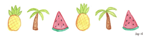 500x128 Drawing Illustration Art Cute Summer Palm Trees Fruit Tropical