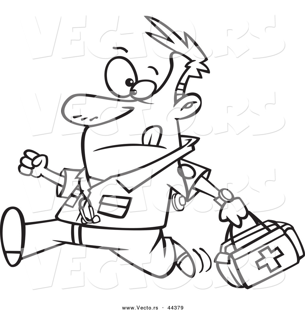 1024x1044 Vector Of A Running Cartoon Male Emt With A First Aid Kit