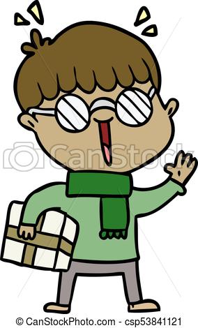 284x470 Cartoon Boy With Parcel Waving Vector Illustration