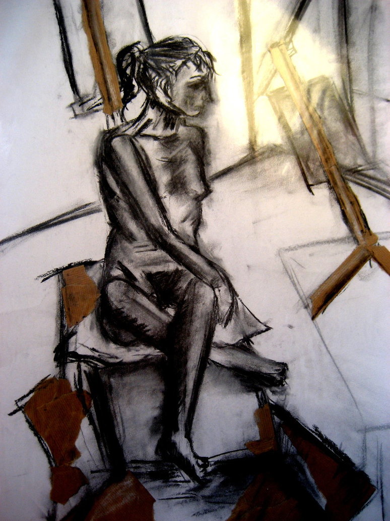 774x1032 Charcoal And Parcel Tape Life Drawing By Bottomley3