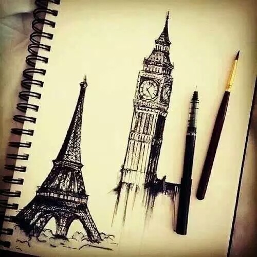 500x500 Big Ben, Drawing, France, Paris, Sketch, Travel, Tumblr, Vintage