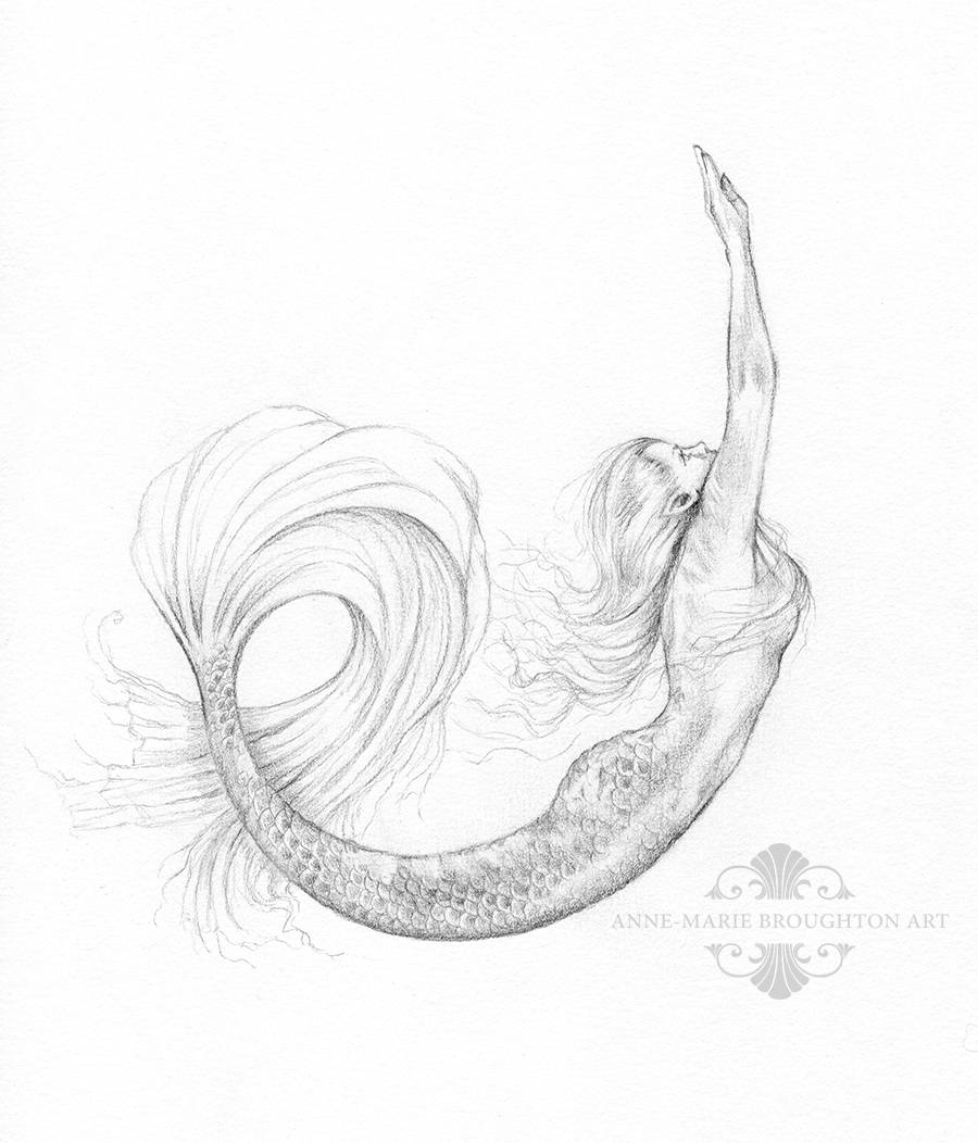 900x1052 Original Mermaid Art Drawing 8x10 Inch Rise Mermaid Swimming