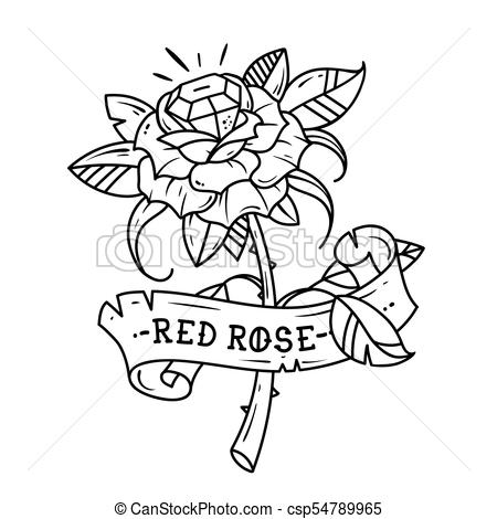 450x470 Tattoo Red Rose With Blue Gem Inside. Passion Love. Black Clip