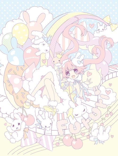 500x663 Anime Art Pastel. Girl. Twin Tails. Clouds