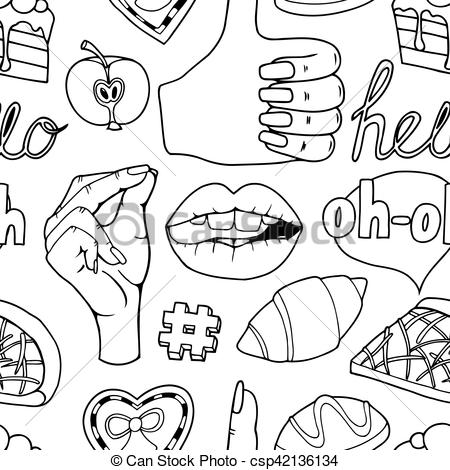 450x470 Seamless Pattern With Fashion Patch Badges With Lips