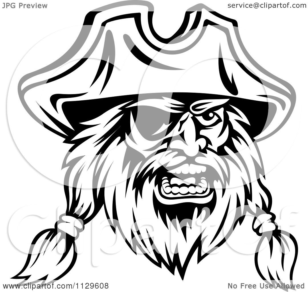 1080x1024 Clipart Of An Angry Black And White Pirate Face With An Eye Patch