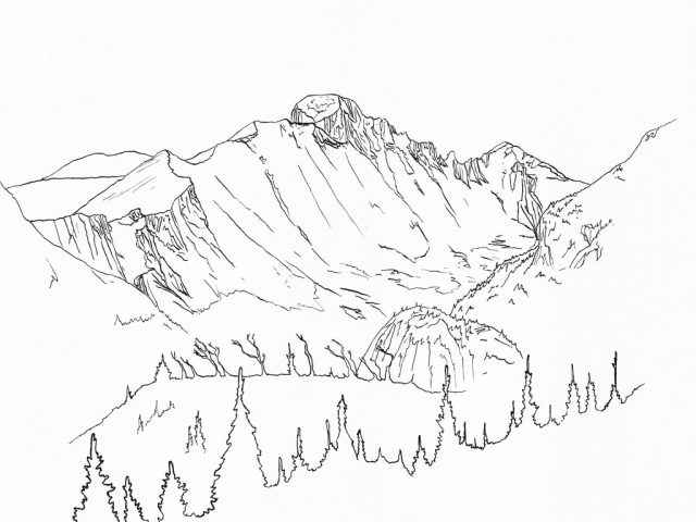 640x480 Line Drawing Mountains Longs Peak Pen And Ink Drawing