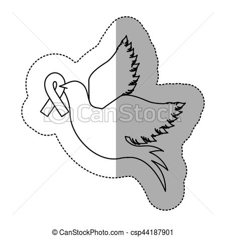 450x470 Sticker Silhouette Pigeon Wiht Ribbon Of Breast Cancer In The Peak