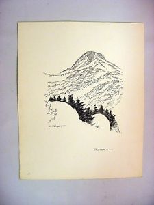 225x300 1930 40's C.palmer India Ink Drawing Of Chocorua Peak, Tamsworth