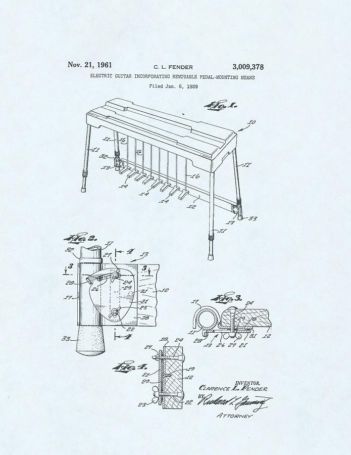 695x900 Pedal Guitar Patent Drawing On A Blue Background Drawing By Steve