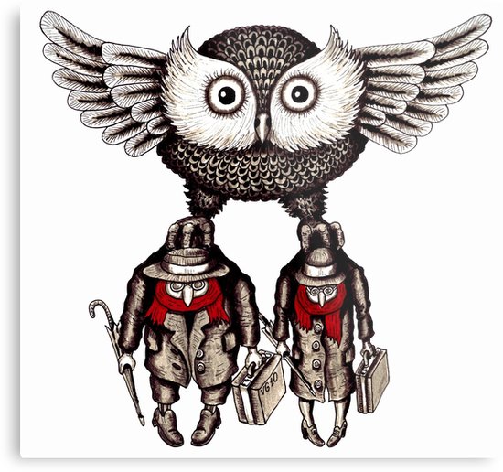 550x516 Travel By Owl Surreal Black And White Pen Ink Drawing Metal