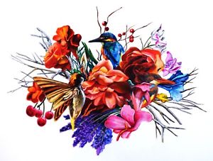 300x227 Sonja Oldenburg Original Birds Colored Pencil Drawing Hummingbirds