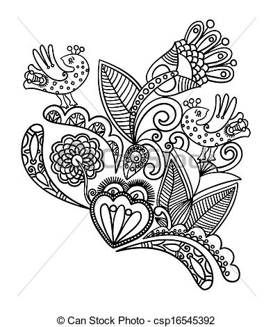 393x470 Drawn Flower Bird