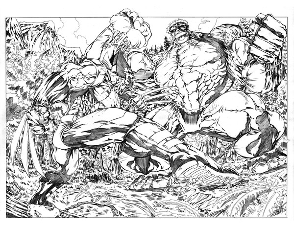 600x464 Hulk Vs Wolverine Pencils By Hugh Rookwood