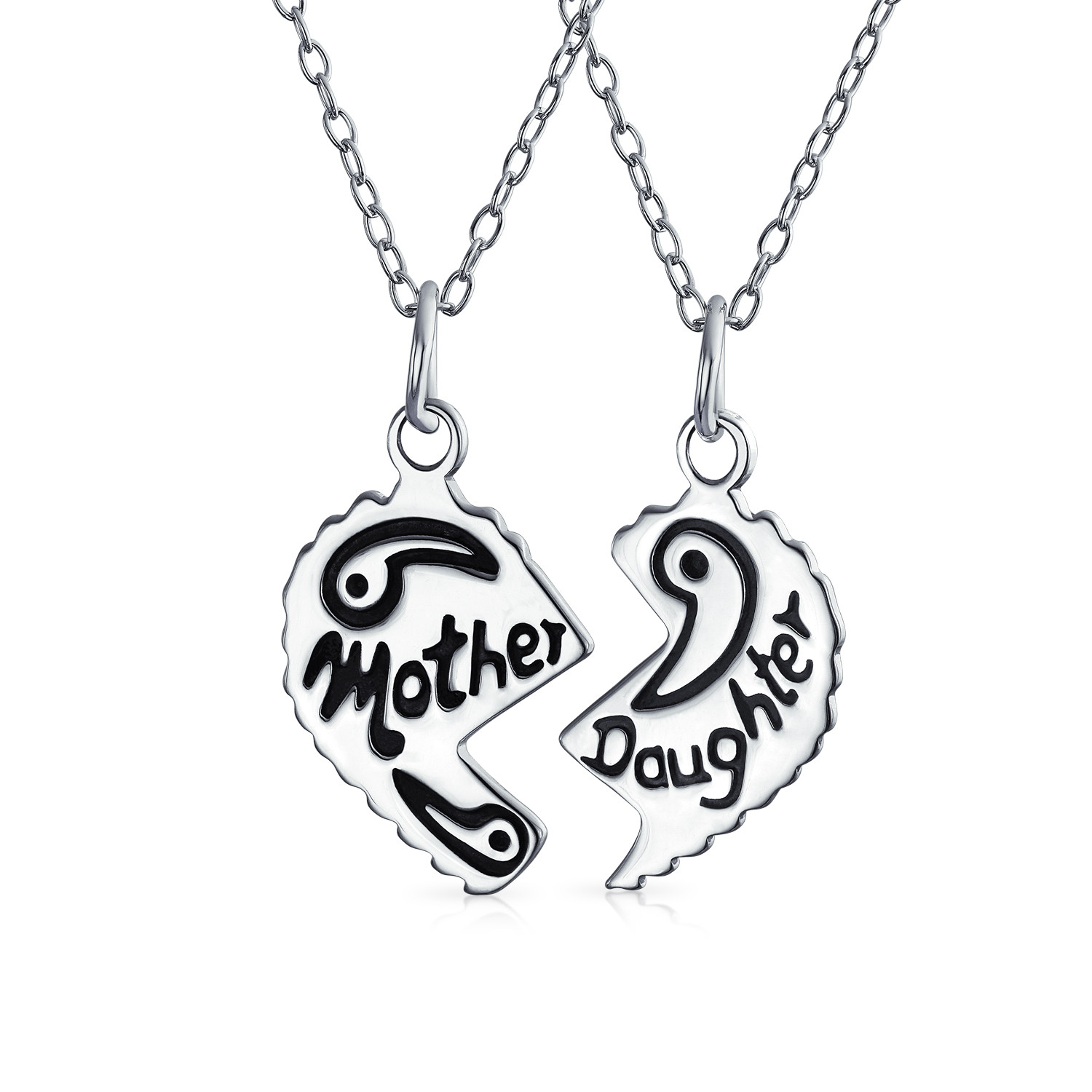 1500x1500 925 Sterling Silver Mother Daughter Split Heart Pendant Set 16in
