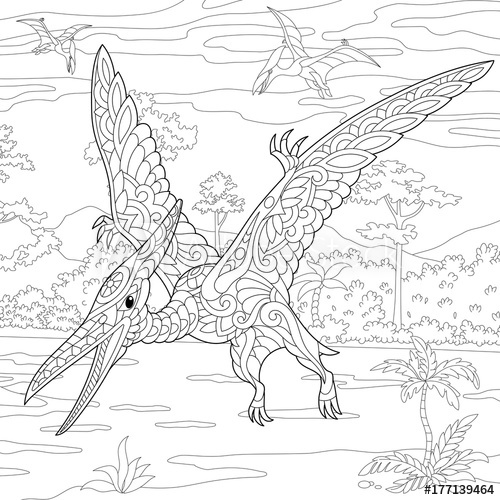 500x500 Coloring Page Of Pterodactyl Dinosaur