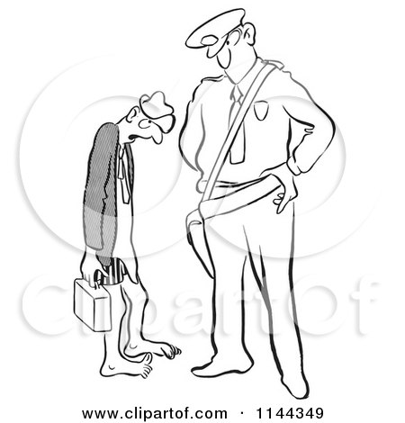 450x470 Cartoon Of A Black And White Security Guard Staring Down A Man Who