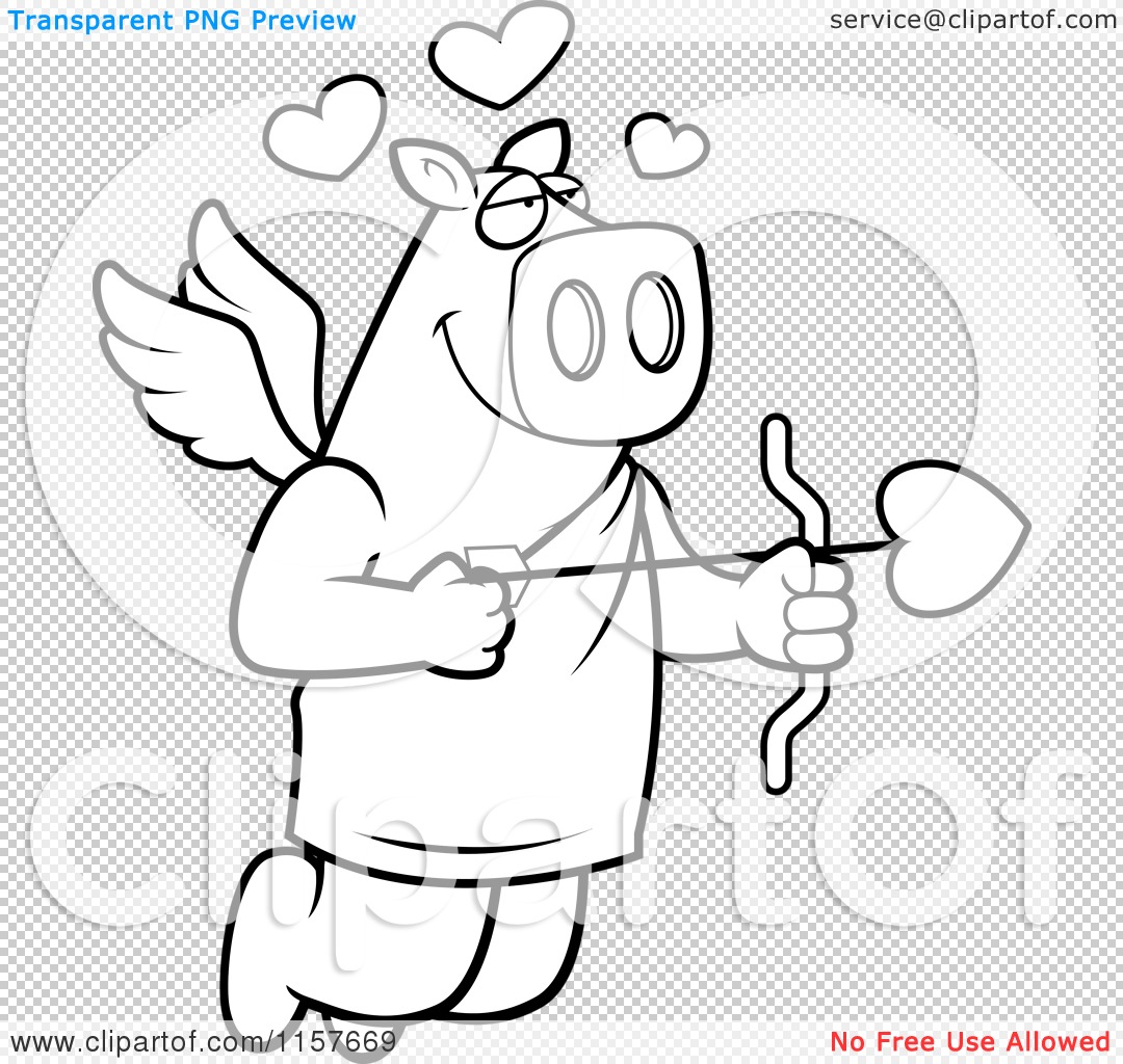 1080x1024 Cartoon Clipart Of A Black And White Flying Pig Cupid With Hearts