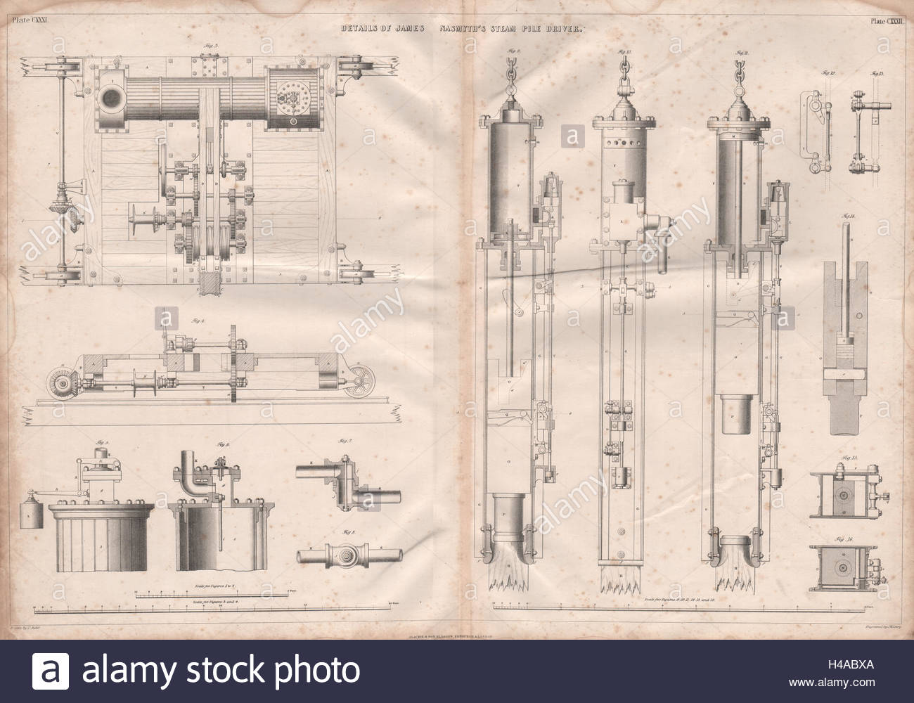 1300x1000 Victorian Engineering Drawing. James Nasmyth's Steam Pile Driver
