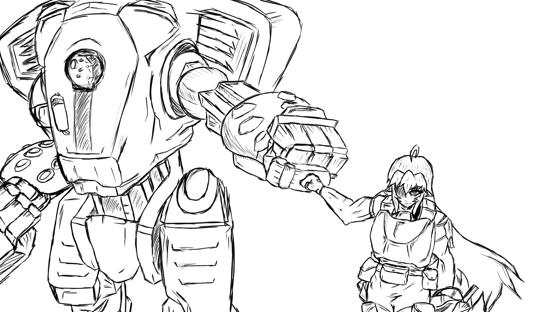 1800x1013 Rough, Weebish Sketch Of A Pilot And Scorch Fist Bumping Titanfall